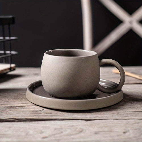 Retro Colorblock Insulated Ceramic Coffee Mug and Saucer