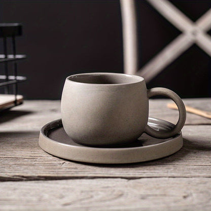 Retro Colorblock Insulated Ceramic Coffee Mug and Saucer