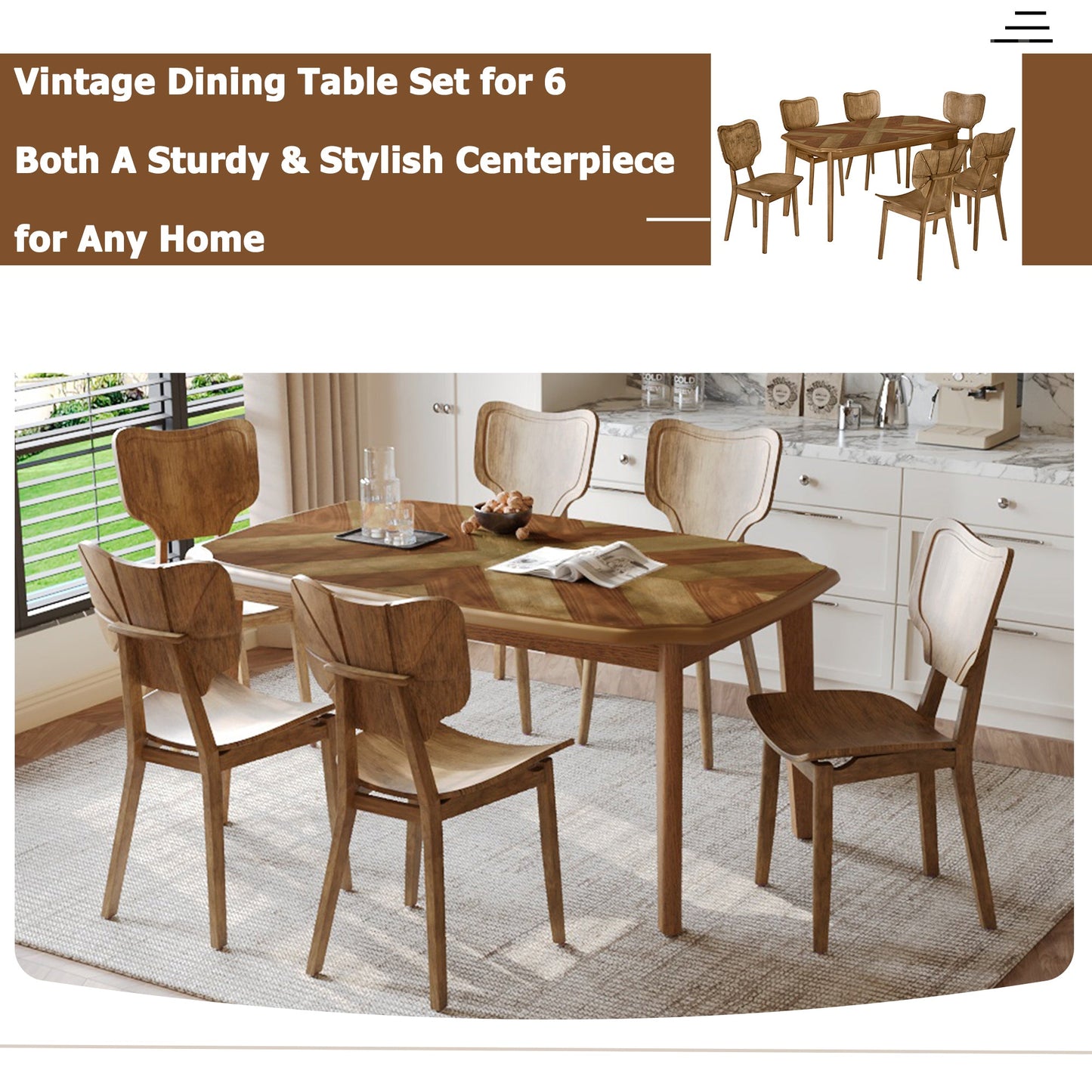 Vintage 7-Piece Dining Table Set with 6 Dining Chairs,Kitchen Table