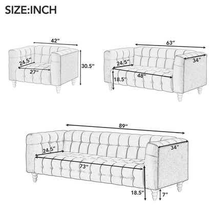 63" Modern Sofa Dutch Fluff Upholstered sofa with solid wood legs,