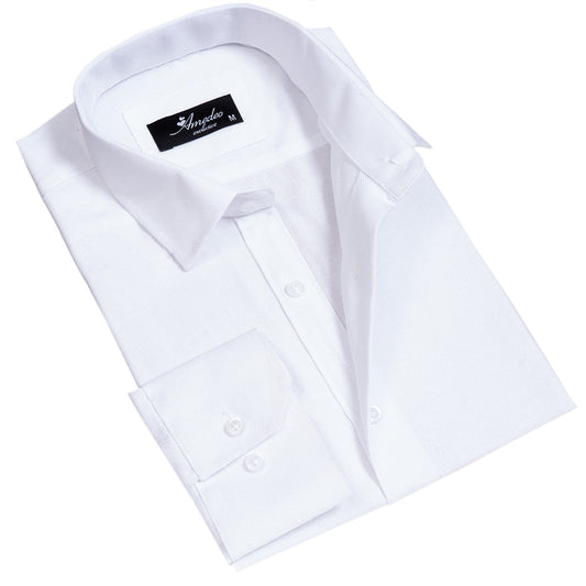 Solid White Mens Slim Fit Designer Dress Shirt - Tailored Cotton