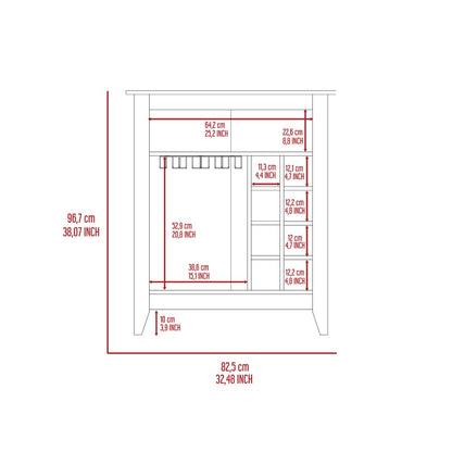 Bar Cabinet Castle, One Open Shelf, Six Wine Cubbies, Light Gray