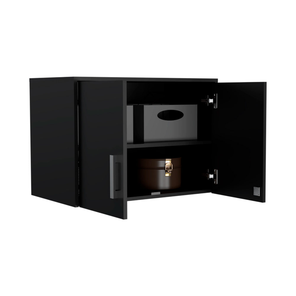 Wall Storage Cabinet Lions, 3 Shelves, Double Door, Black Wengue