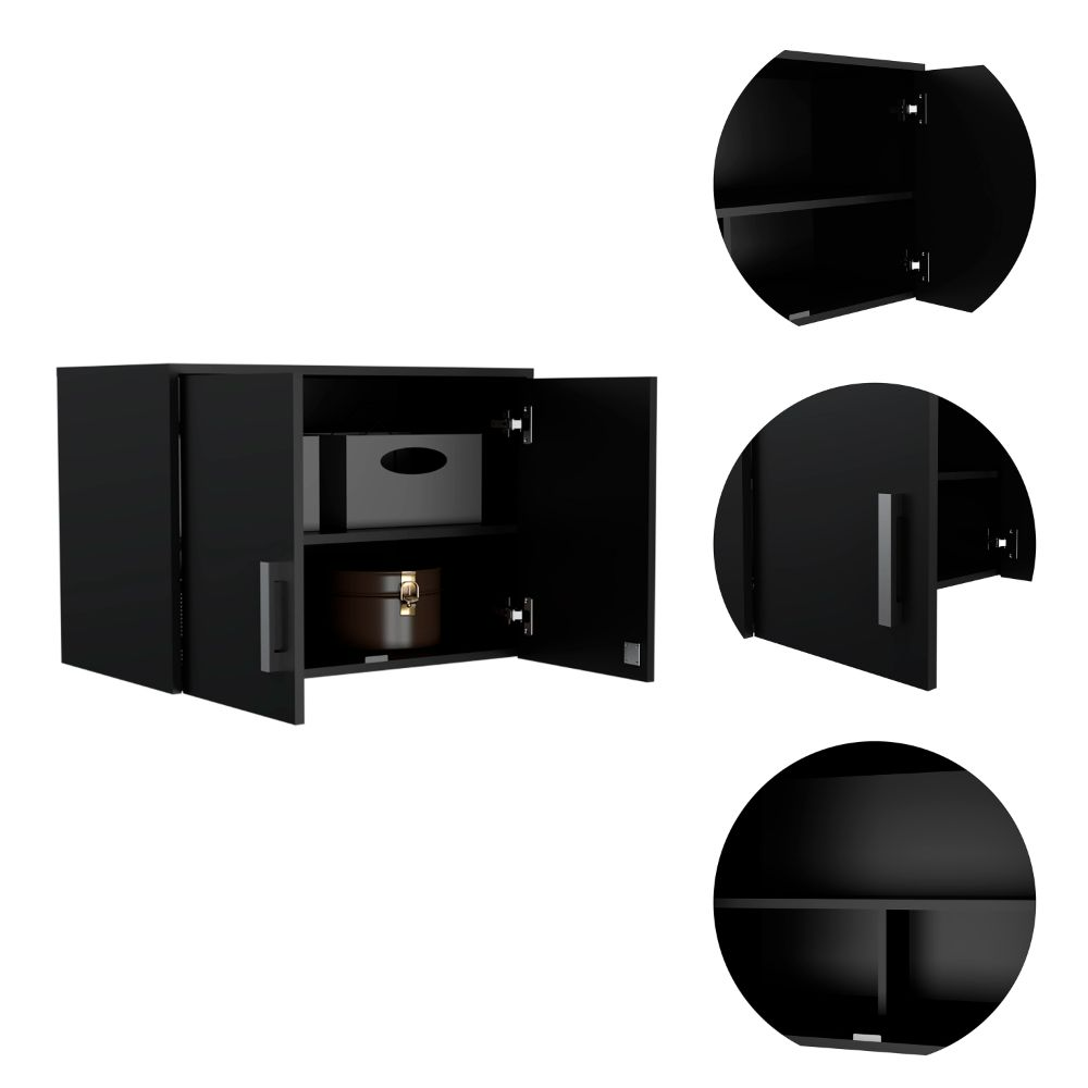 Wall Storage Cabinet Lions, 3 Shelves, Double Door, Black Wengue