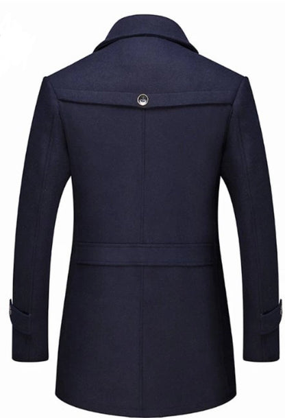 Mens Layered Collar Button Front Mid Length Coat