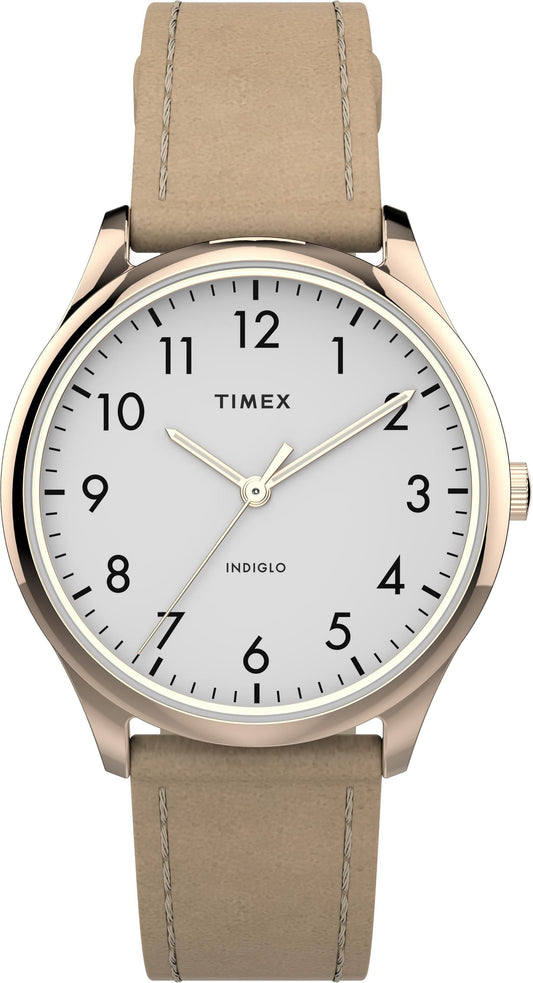 Timex TW2T72400 Women's Modern Easy Reader   32mm Beige Leather Strap