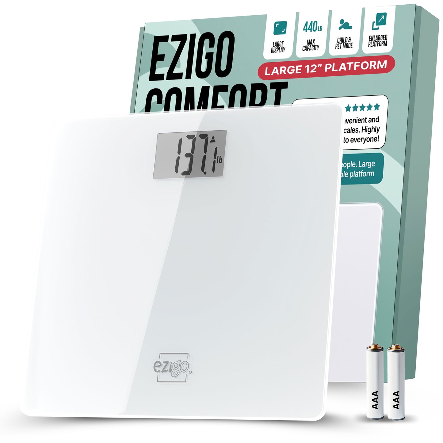 Ezigo digital bathroom scale for body weight large platform 12" 440lb