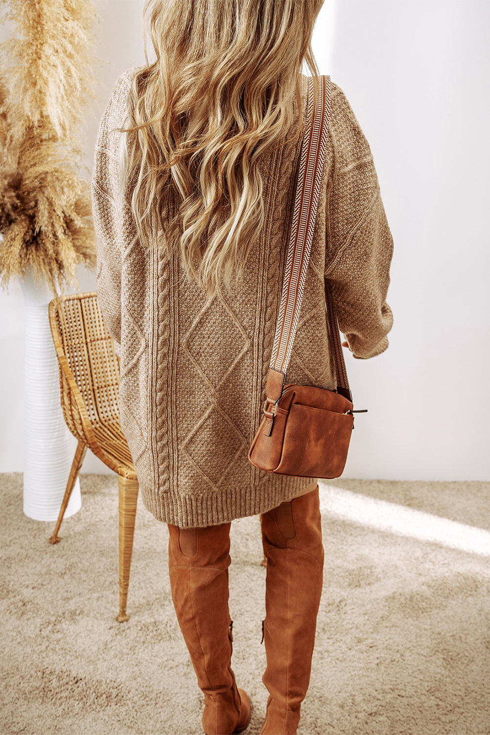 Parchment Cable Knit Loose Fit Sweater Dress